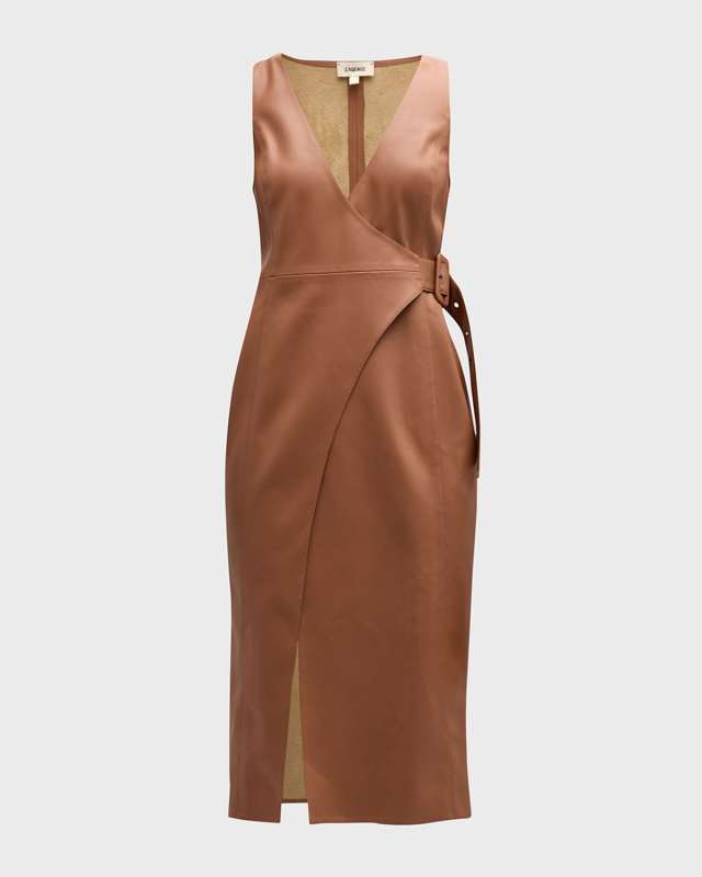 Amal Faux Leather Buckle Midi Dress